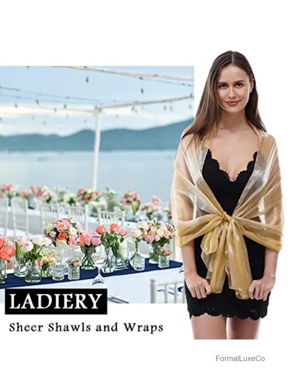 Sheer Organza Shawl Wrap for Evening Dresses Bridesmaid Wedding Party